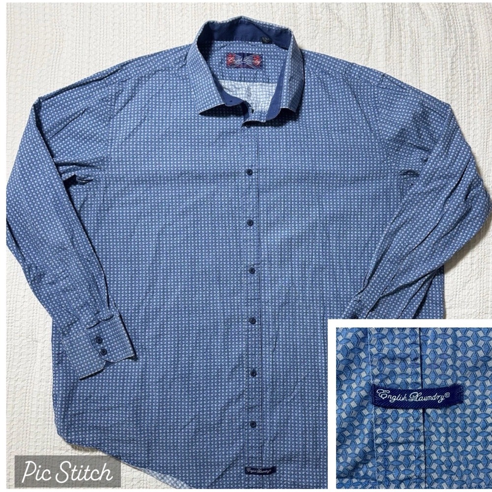 ENGLISH LAUNDRY By‎ Christopher Wick Men's Shirt Blue Geometric Print  2XL Tall
